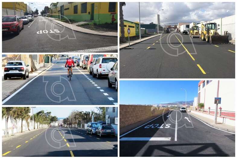 Collage de fotos de las obras de asfaltado (Foto TA)